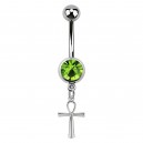 Light Green Strass Ankh Pendant 316L Steel Belly Button Ring