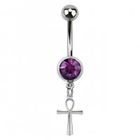 Purple Strass Ankh Pendant 316L Steel Belly Button Ring
