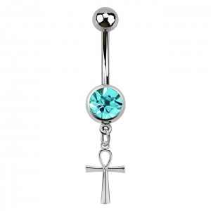 Turquoise Strass Ankh Pendant 316L Steel Belly Button Ring