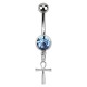 Light Blue Strass Ankh Pendant 316L Steel Belly Button Ring