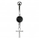 Black Strass Ankh Pendant 316L Steel Belly Button Ring