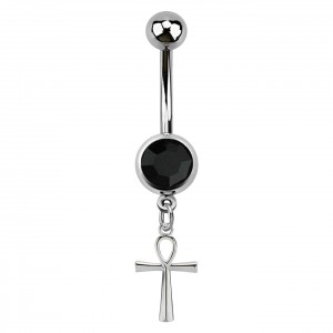 Black Strass Ankh Pendant 316L Steel Belly Button Ring