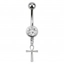 White Strass Ankh Pendant 316L Steel Belly Button Ring