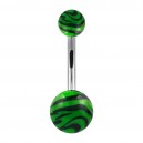 Black/Green Zebra Acrylic Navel Bar Belly Button Ring
