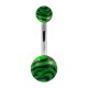 Black/Green Zebra Acrylic Navel Bar Belly Button Ring