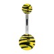 Black/Yellow Zebra Acrylic Navel Bar Belly Button Ring