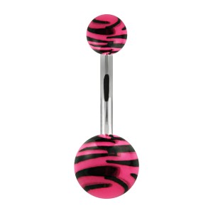 Black/Pink Zebra Acrylic Navel Bar Belly Button Ring