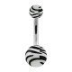 Black/White Zebra Acrylic Navel Bar Belly Button Ring