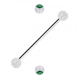 Dark Green Strass Transparent Two Balls Industrial Piercing Ring