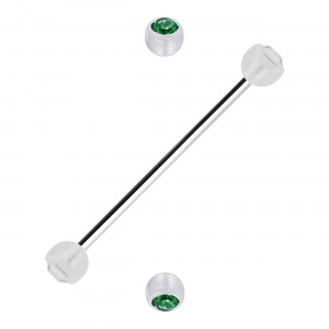 Industrial-Piercing Zwei Kugeln Transparente Strass Dunkelgr&uuml;n