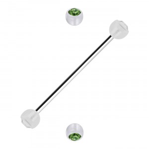 Industrial-Piercing Zwei Kugeln Transparente Strass Hellgr&uuml;n