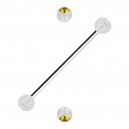 Yellow Strass Transparent Two Balls Industrial Piercing Ring