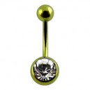 Yellow Anodized Grade 23 Titanium Belly Bar Navel Button Ring w/ White Strass