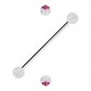 Pink Strass Transparent Two Balls Industrial Piercing Ring