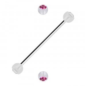 Industrial-Piercing Zwei Kugeln Transparente Strass Rosa