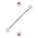 Pink Strass Transparent Two Balls Industrial Piercing Ring