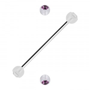 Industrial-Piercing Zwei Kugeln Transparente Strass Lila