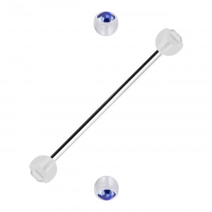 Dark Blue Strass Transparent Two Balls Industrial Piercing Ring