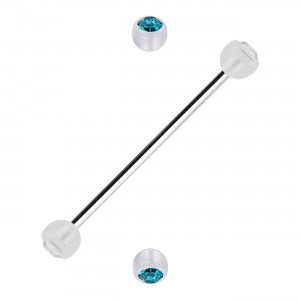 Turquoise Strass Transparent Two Balls Industrial Piercing Ring