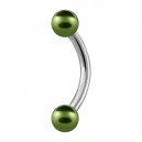 Two Dark Green Fake Pearls 316L Steel Curved Bar Eyebrow Ring