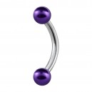 Two Purple Fake Pearls 316L Steel Curved Bar Eyebrow Ring