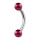Two Red Fake Pearls 316L Steel Curved Bar Eyebrow Ring