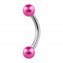 Two Pink Fake Pearls 316L Steel Curved Bar Eyebrow Ring