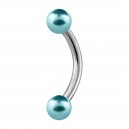 Two Turquoise Fake Pearls 316L Steel Curved Bar Eyebrow Ring