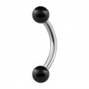 Two Black Fake Pearls 316L Steel Curved Bar Eyebrow Ring