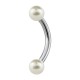 Two Pearly White Fake Pearls 316L Steel Curved Bar Eyebrow Ring