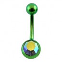 Green Anodized Grade 23 Titanium Belly Bar Navel Button Ring w/ Strass