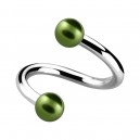 Green Fake Pearls Two Balls Twisted Piercing Ring