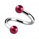 Red Fake Pearls Two Balls Twisted Piercing Ring