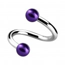 Purple Fake Pearls Two Balls Twisted Piercing Ring
