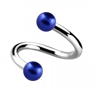 Piercing Spirale Deux Boules Fausses Perles Bleues Foncées