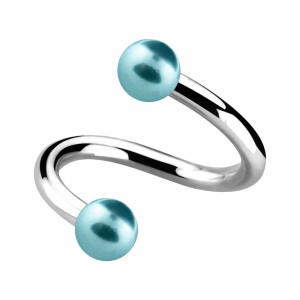 Turquoise Fake Pearls Two Balls Twisted Piercing Ring