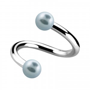 Light Blue Fake Pearls Two Balls Twisted Piercing Ring