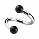 Black Fake Pearls Two Balls Twisted Piercing Ring