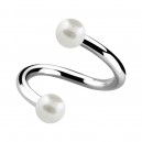 Pure White Fake Pearls Two Balls Twisted Piercing Ring