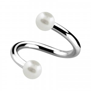 Spiral-Piercing Zwei Kugeln Falsche Perlen Reinwei&szlig;
