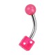 Transparent Pink Acrylic Navel Belly Button Ring w/ Dice