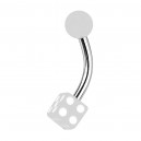 Transparent White Acrylic Navel Belly Button Ring w/ Dice