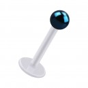 Labret-Piercing Stecker Bioflex PTFE Wei&szlig; Kugel Eloxiert Blau