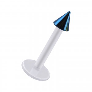 Piercing Labret Stud Bioflex PTFE Blanco Spike Anodizada Azul