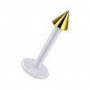 Gold Anodized Spike White PTFE Bioflex Labret Bar Stud Ring