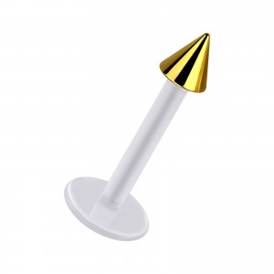Labret-Piercing Stecker Bioflex PTFE Wei&szlig; Spitze Eloxiert Golden