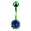 Bauchnabel Titan Grad 23 Eloxiert Grün mit Blauem Strassstein