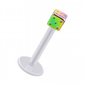 Labret-Piercing Stecker Bioflex PTFE Wei&szlig; W&uuml;rfel Eloxiert Mehrfarbig