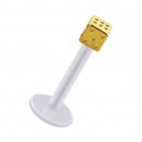 Labret-Piercing Stecker Bioflex PTFE Weiß Würfel Eloxiert Golden