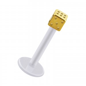 Labret-Piercing Stecker Bioflex PTFE Wei&szlig; W&uuml;rfel Eloxiert Golden